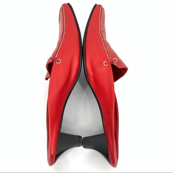 Franco sarto heels size 9 red leather square toe slip on mules vintage 90s - Picture 6 of 12